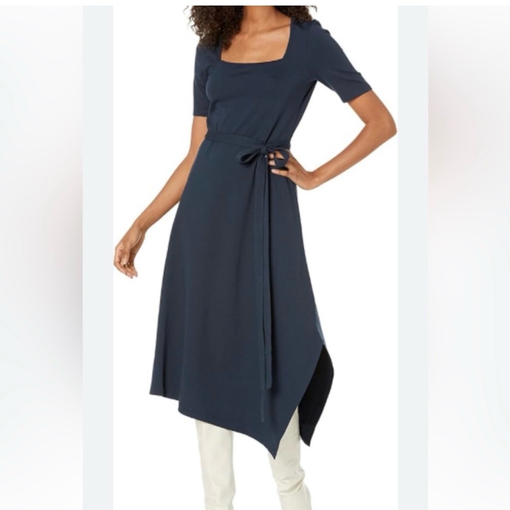 Club Monaco Navy Asymmetrical Tie-Waist Dress